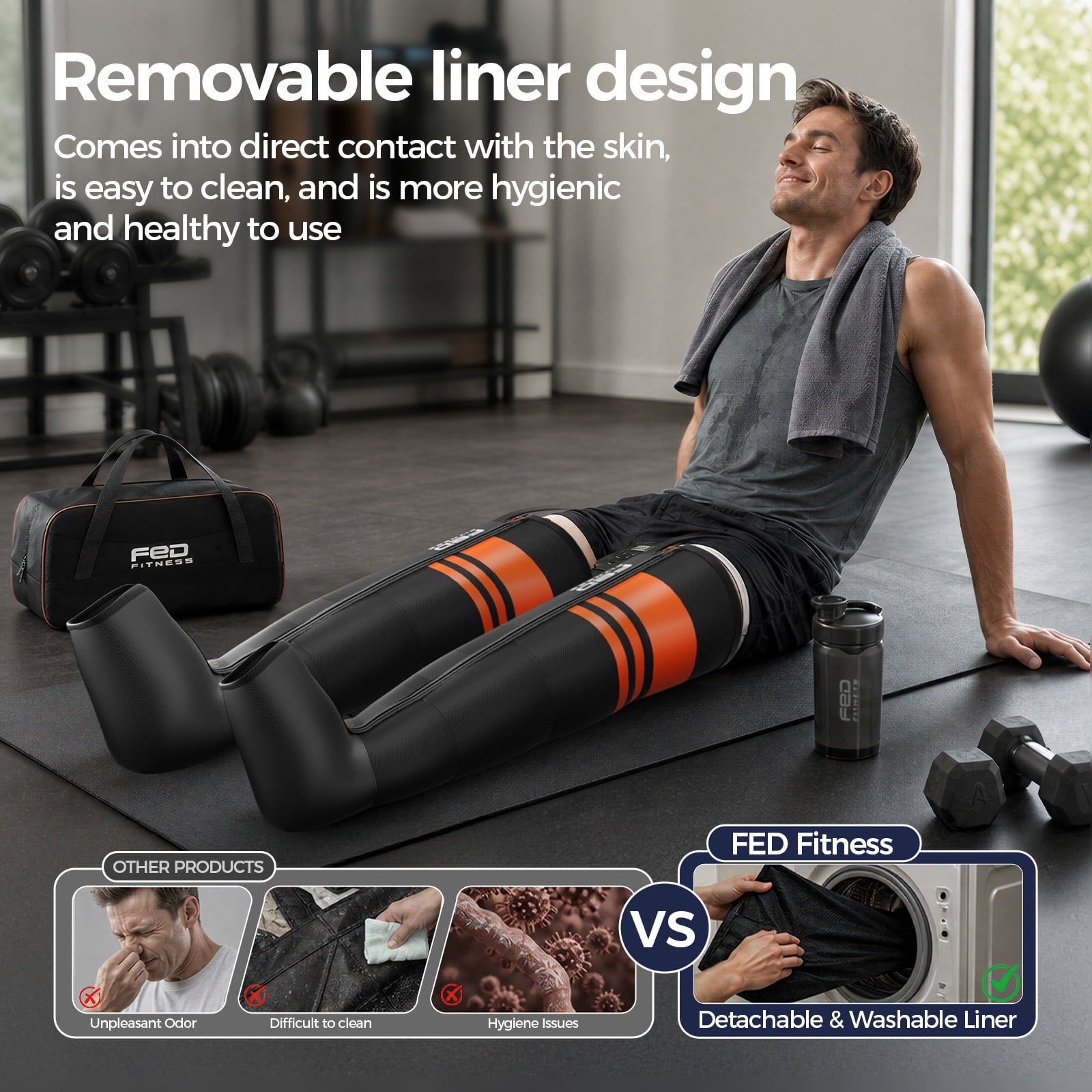 FED Fitness Compression Boots, 6 Modes & 13 Levels , 3 Timing&Heat, 5 Airbags 360° Coverage, Adjustable with Washable Liner for Leg Massage, L Size