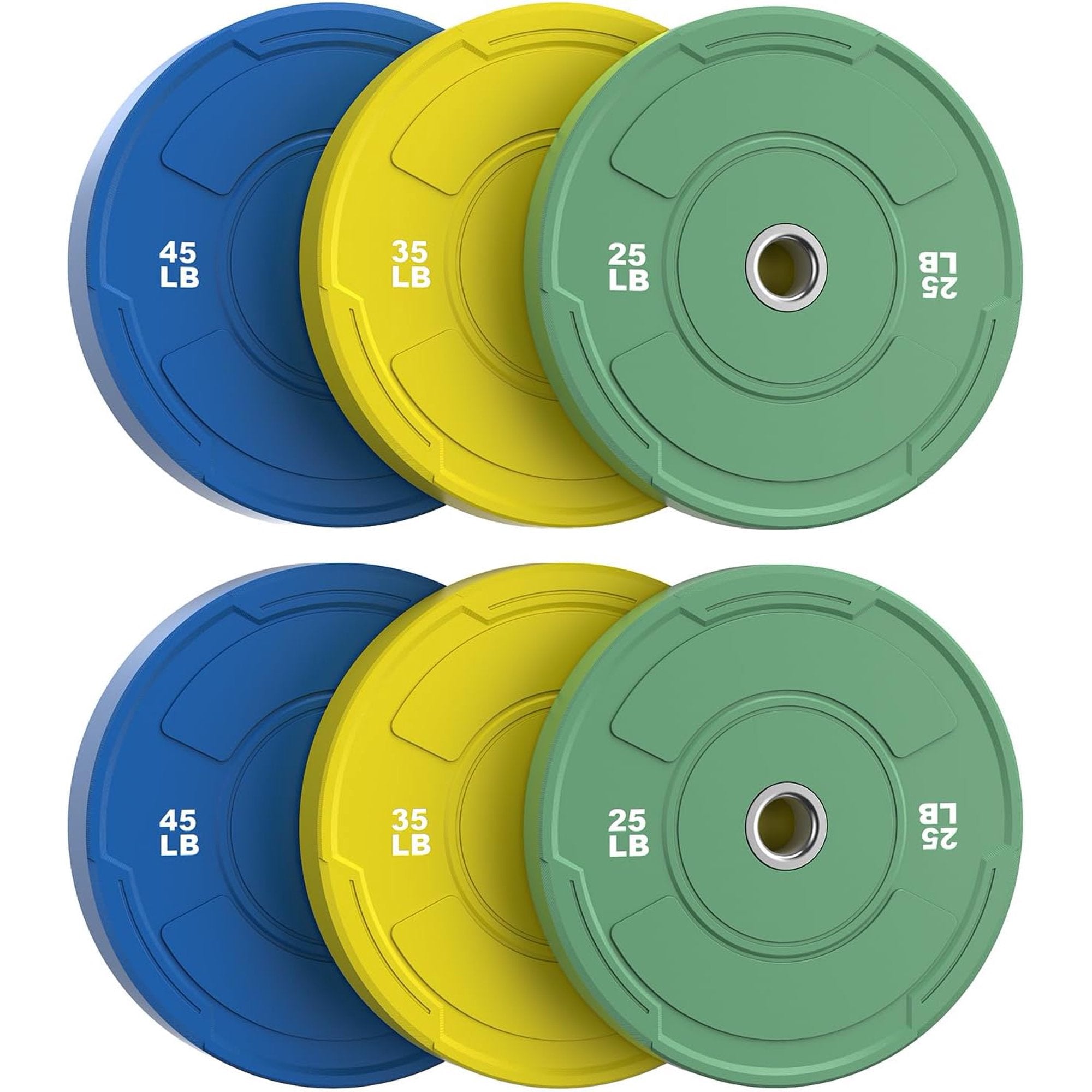 2-Inch Olympic Bumper Plates Set, 6Pcs(each pair 25,35,45 lb) Colored Virgin Rubber Weight Barbell Plates for Strength Training, Home Gym Weightlifting