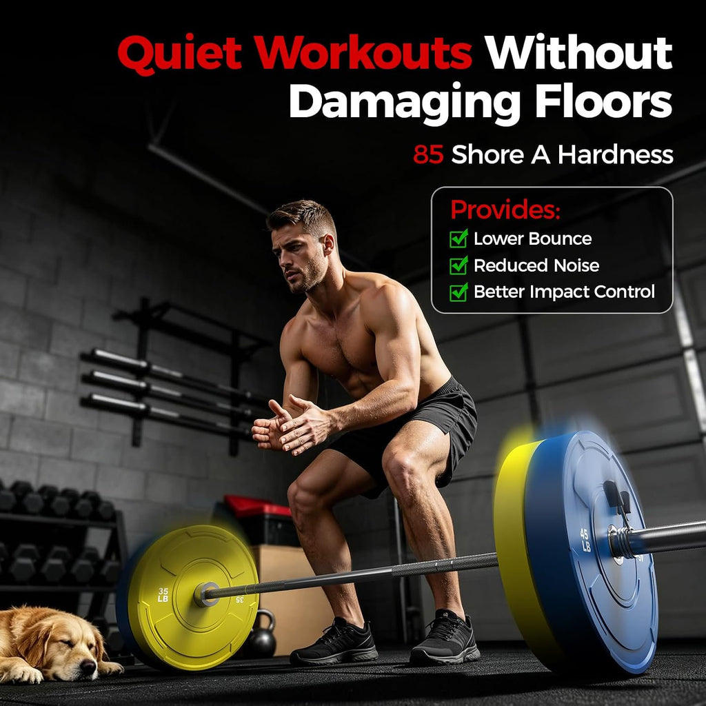 2-Inch Olympic Bumper Plates Set, 2pcs-45lb Colored Virgin Rubber Weight Barbell Plates for Strength Training, Home Gym Weightlifting