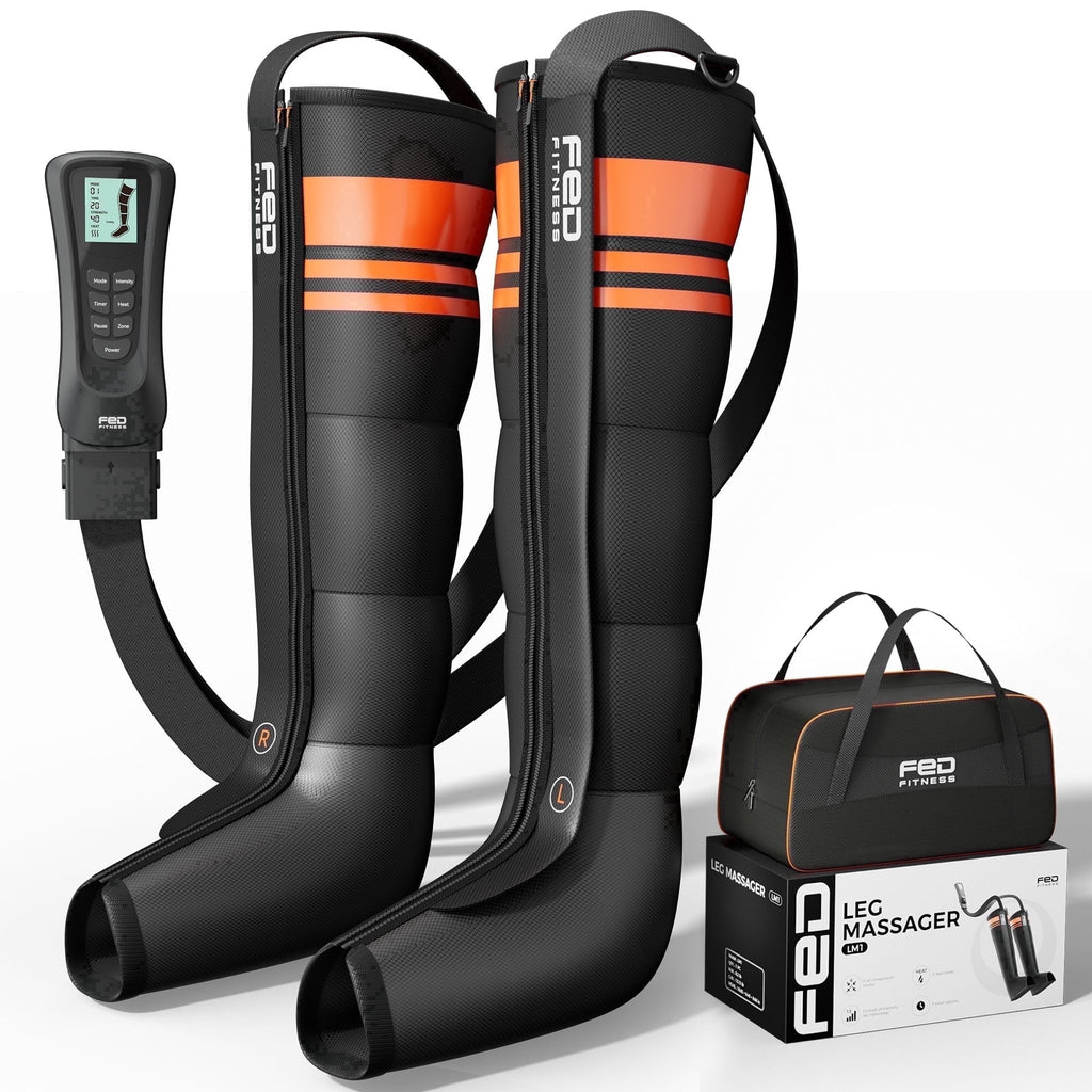 FED Fitness Compression Boots, 6 Modes & 13 Levels , 3 Timing&Heat, 5 Airbags 360° Coverage, Adjustable with Washable Liner for Leg Massage, L Size