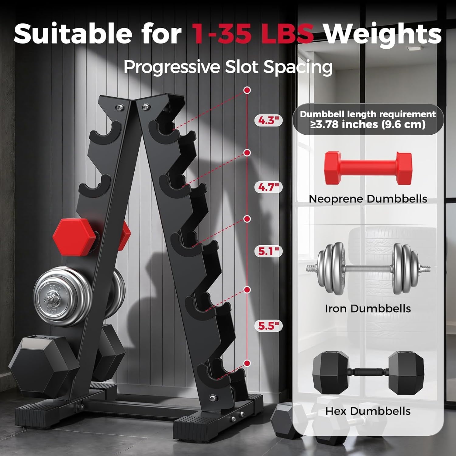 Dumbbell Rack Stand Only 5 Tier, Weight Rack for Dumbbells Compact A-Frame Home Gym Space Saver, 480 LBS Weight Capacity