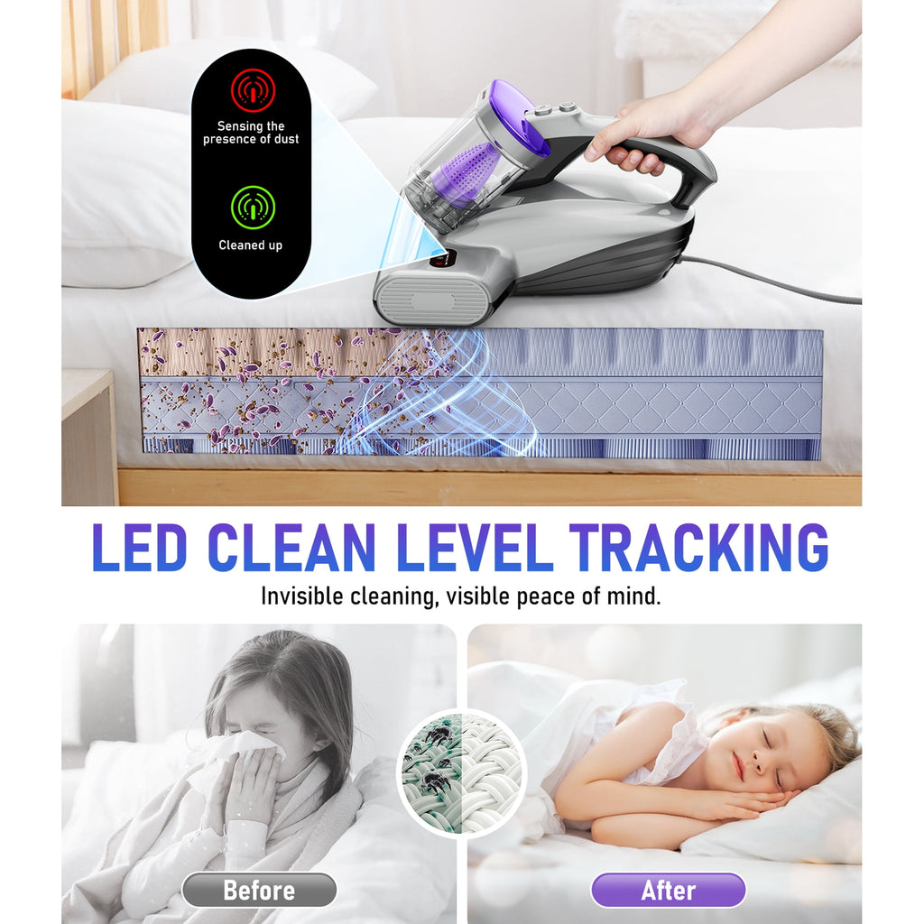 Loheer Mattress Vacuum Cleaner, 15kPa Bed Vacuum Cleaner with 253.7nm UV-C Light, 500W Powerful Handheld Vacuums for Bed, Crib, Pet Hairs, Sofa, Couch, Carpets